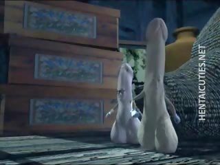 Sexuell aroused 3d hentai strumpet reiben ein riesig penis